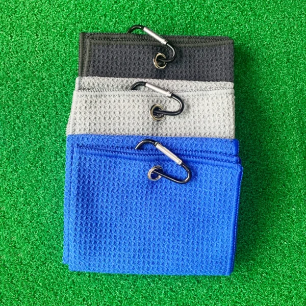 Golf Towel 30*50cm 11.8"*19.7" inch Folded Microfiber Waffle Carabiner Clip for Golf Sports clear golf club balls Running Yoga