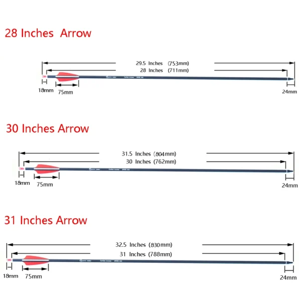 New 3" feather Carbon Arrows 28"/30"/31" Spine 500 Archery Arrows Shaft Target Practice & Screw Tips for Compound/Recurve Bow