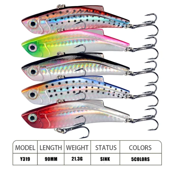 1Pcs Sinking VIB Fishing Lures 9cm 21g Plastic Bionic Vibration Hard Bait Crankbait All Depth Winter Pike Bass Fishing Tackle