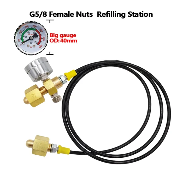 Argon CO2 Refilling Station Charging Adapter To Small Welding Tanks,W/ 1.5 Meters Soft Hose 250bar Gauge G5/8,W21.8-14,CGA320