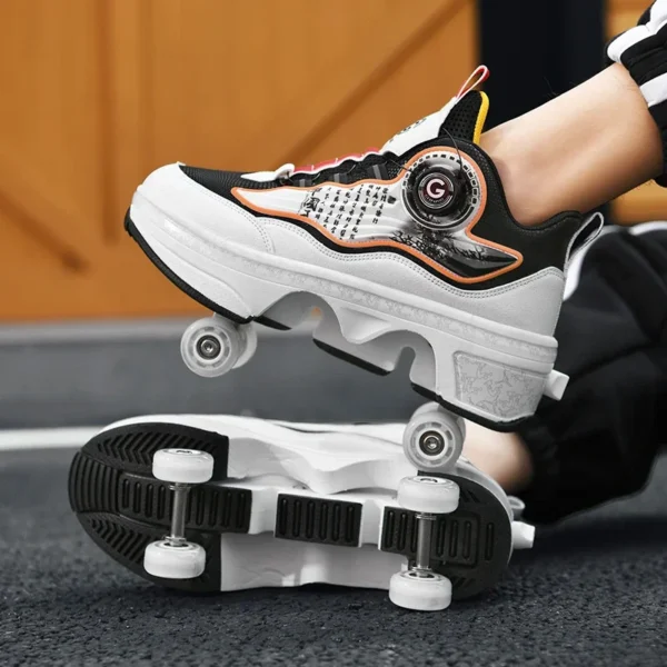 Outdoor Children's 4 Wheel Roller Skates Shoes For Boys Girls Fashion Automatic Sneakers With Wheels Unisex Skating Sports Shoes