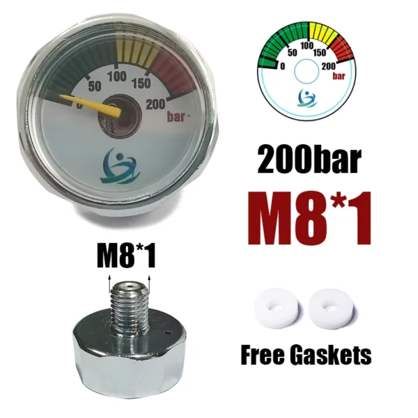 Mini 200bar 350bar Manometer Gauge 1inch 1/8NPT 1/8BSPP M10*1 High Pressure Hand Pump Diving Mountaineering