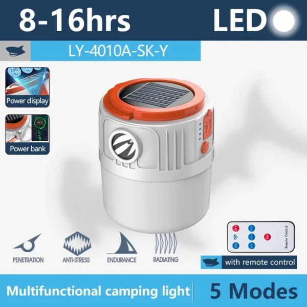 S979fd879e53547d789c5583aed1fb48dc.webp Solar Camping Light Portable Power Bank LED 6 Gears Rechargeable Remote Flashlight Outdoor BBQ Tents Hanging Emergency Lantern