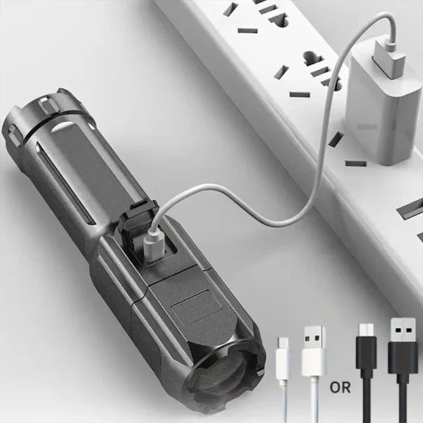 S97f13ee6f53a4c47a0d1ae1d00011bcbw.webp Powerful LED Flashlight Telescopic Zoom Tactical Torch USB Charging Spotlight 4 Lighting Mode Long-Range Outdoor Flashlight