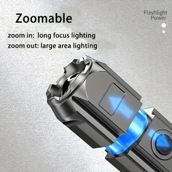 Sa06ab9a442084993b024e86b1dc4a6b6u.webp Powerful LED Flashlight Telescopic Zoom Tactical Torch USB Charging Spotlight 4 Lighting Mode Long-Range Outdoor Flashlight