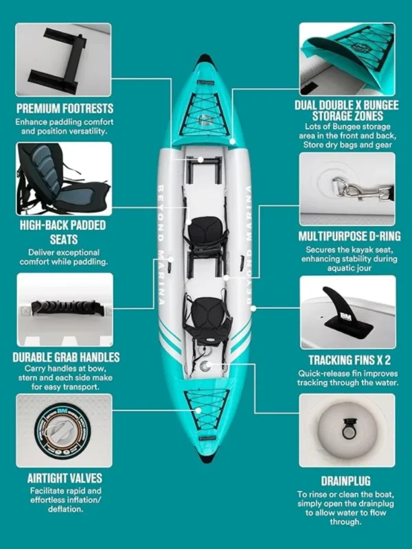 Inflatable Kayak 2 Person Adult Tandem Kayak with Drop Stitch Floor Touring Kayak with Aluminum Paddles Adventurer 12.5ft