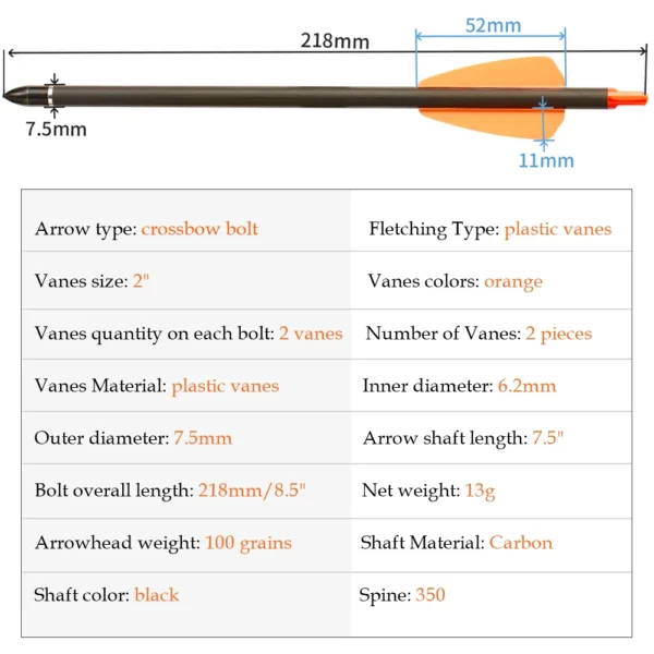 6/12/24pcs 7.5/15 Inch Carbon Crossbow Arrow Bolts 2 Pices Plastic Feathers Archery Arrows for Crossbow Hunting Shooting