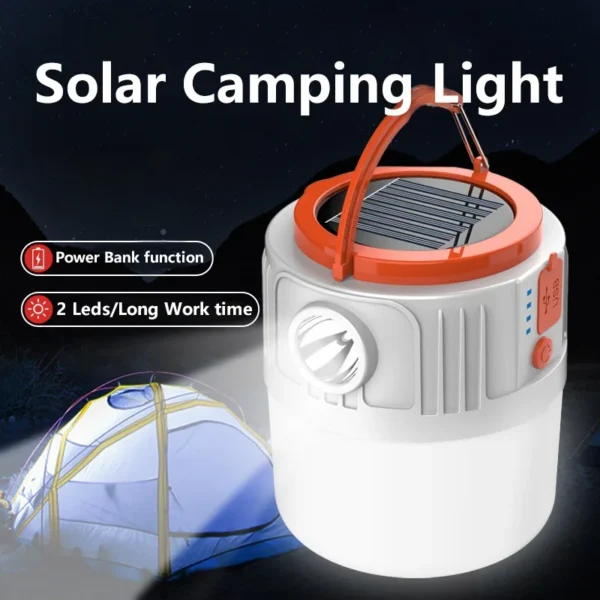 Se990ee040e1a408ba40f00ed3b23df31V.webp Solar Camping Light Portable Power Bank LED 6 Gears Rechargeable Remote Flashlight Outdoor BBQ Tents Hanging Emergency Lantern