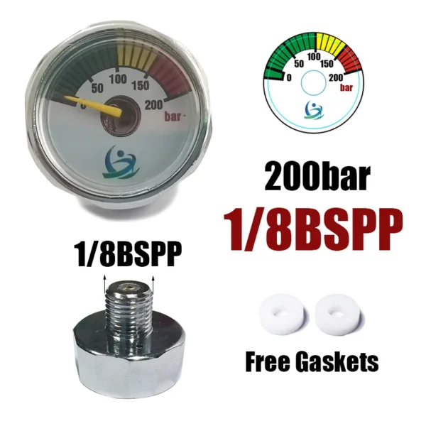 Mini 200bar 350bar Manometer Gauge 1inch 1/8NPT 1/8BSPP M10*1 High Pressure Hand Pump Diving Mountaineering