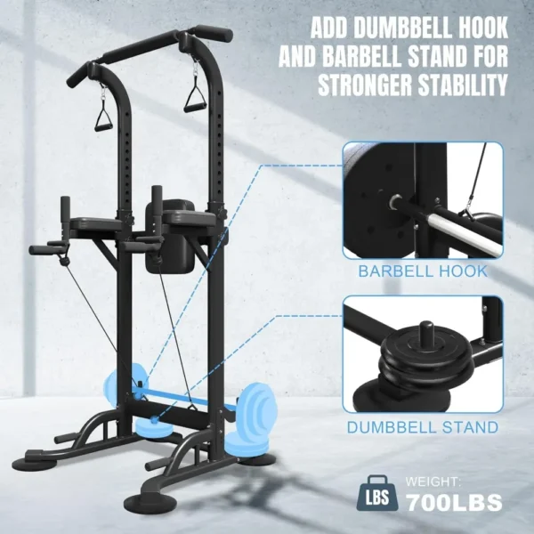 Power Tower with Backrest, Adjustable Height Pull Up Bar Stand, Multifunctional Strength Training Fitness Workout Station